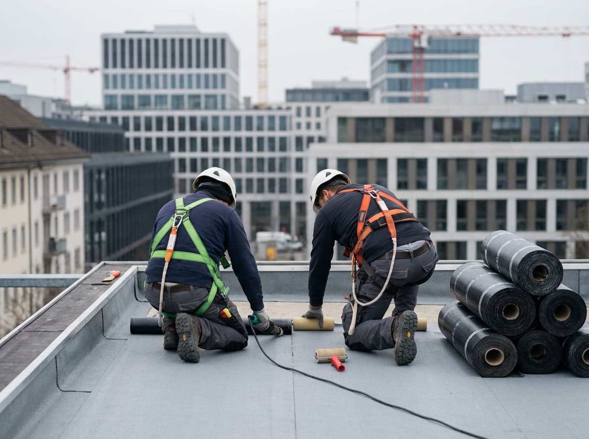 Team bei der Flachdach-Montage